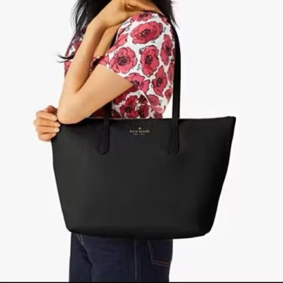 kate spade NWT Black Nylon Two Handle Medium Kitt Tote - Picture 2 of 4